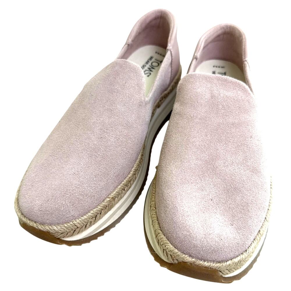 TOMS Pink Suede Platform Slip On Sneakers Women’s 8.5 Casual Comfort - Picture 2 of 6